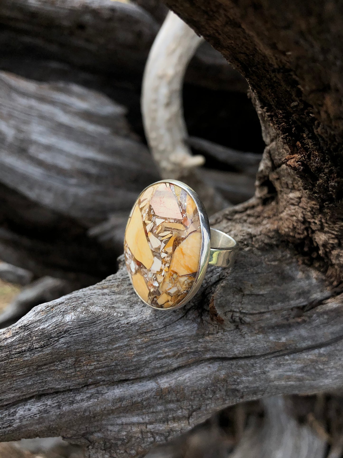 New Sterling Brecciated Mookaite Adjustable Ring