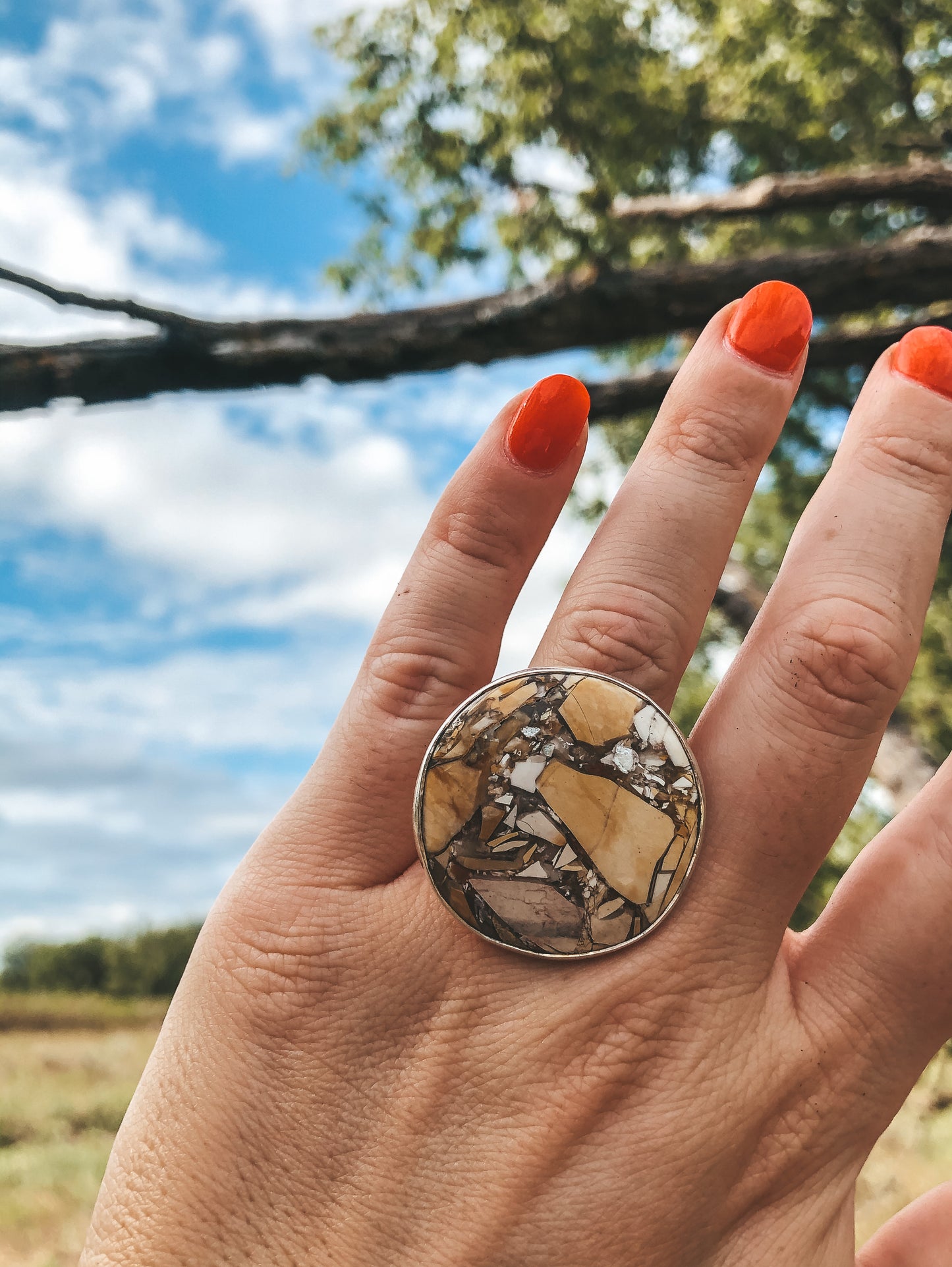 New Sterling Brecciated Mookaite Adjustable Ring
