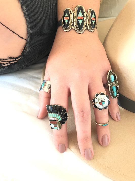 Vintage Sterling Silver Zuni Sun Face Ring