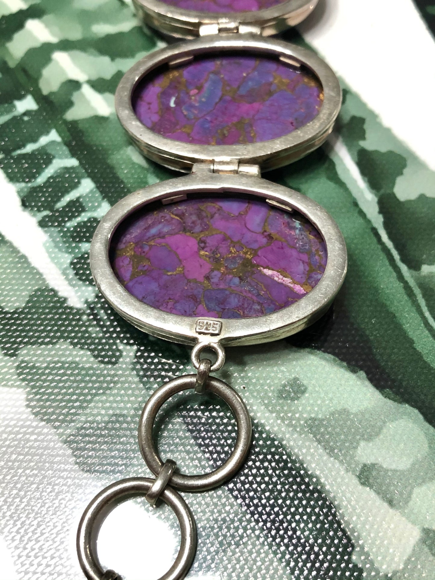 Large Sterling Silver Purple Copper Turquoise Signed Bracelet