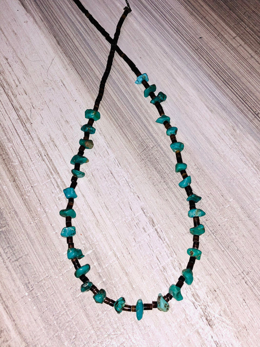 Sterling Raw Turquoise + Heishi Bead Necklace