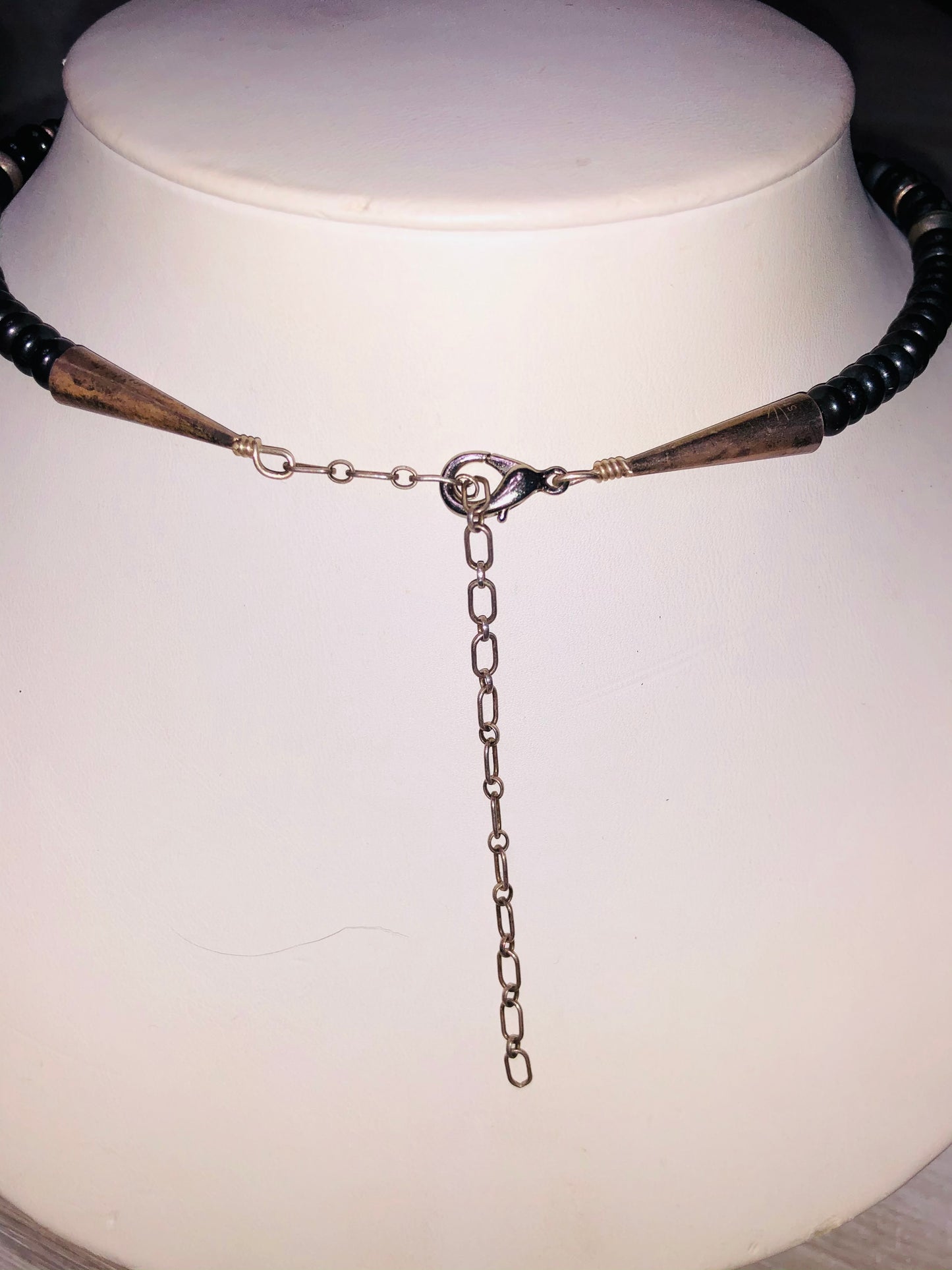 AMAZING Old Vintage Pawn Turquoise Bear + Black Stone Beads + Navajo Bead Adjustable Necklace