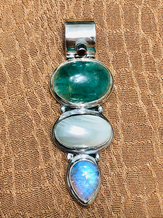 Large Sterling Multi-Stone Pendant and Enhancer