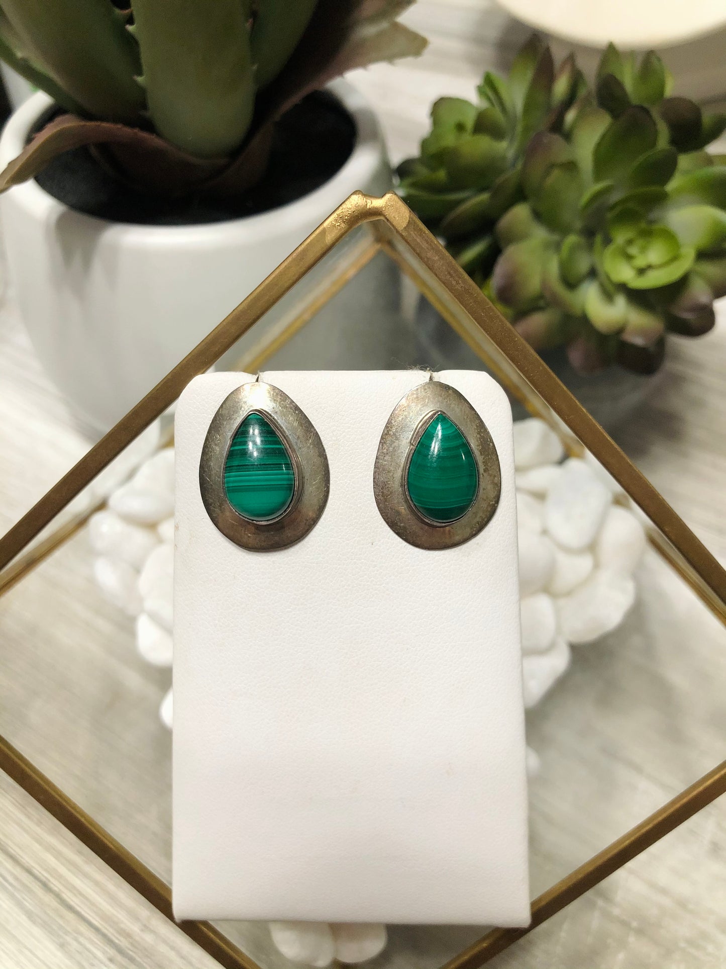 Old Vintage Pawn Malachite Post Earrings