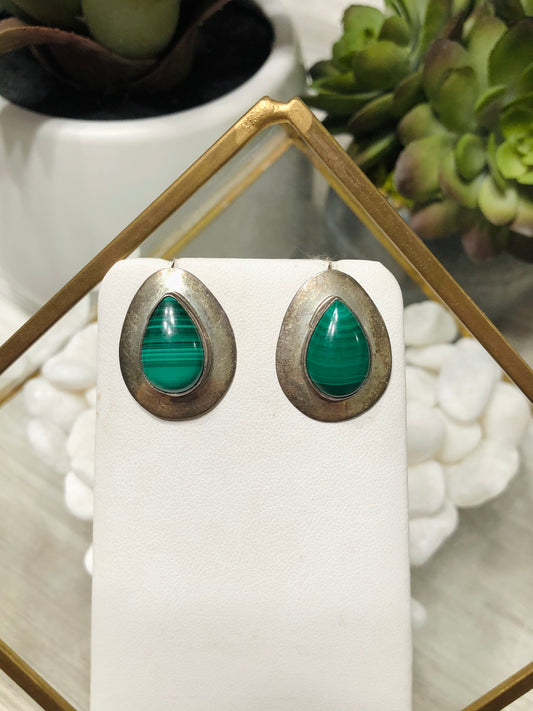 Old Vintage Pawn Malachite Post Earrings