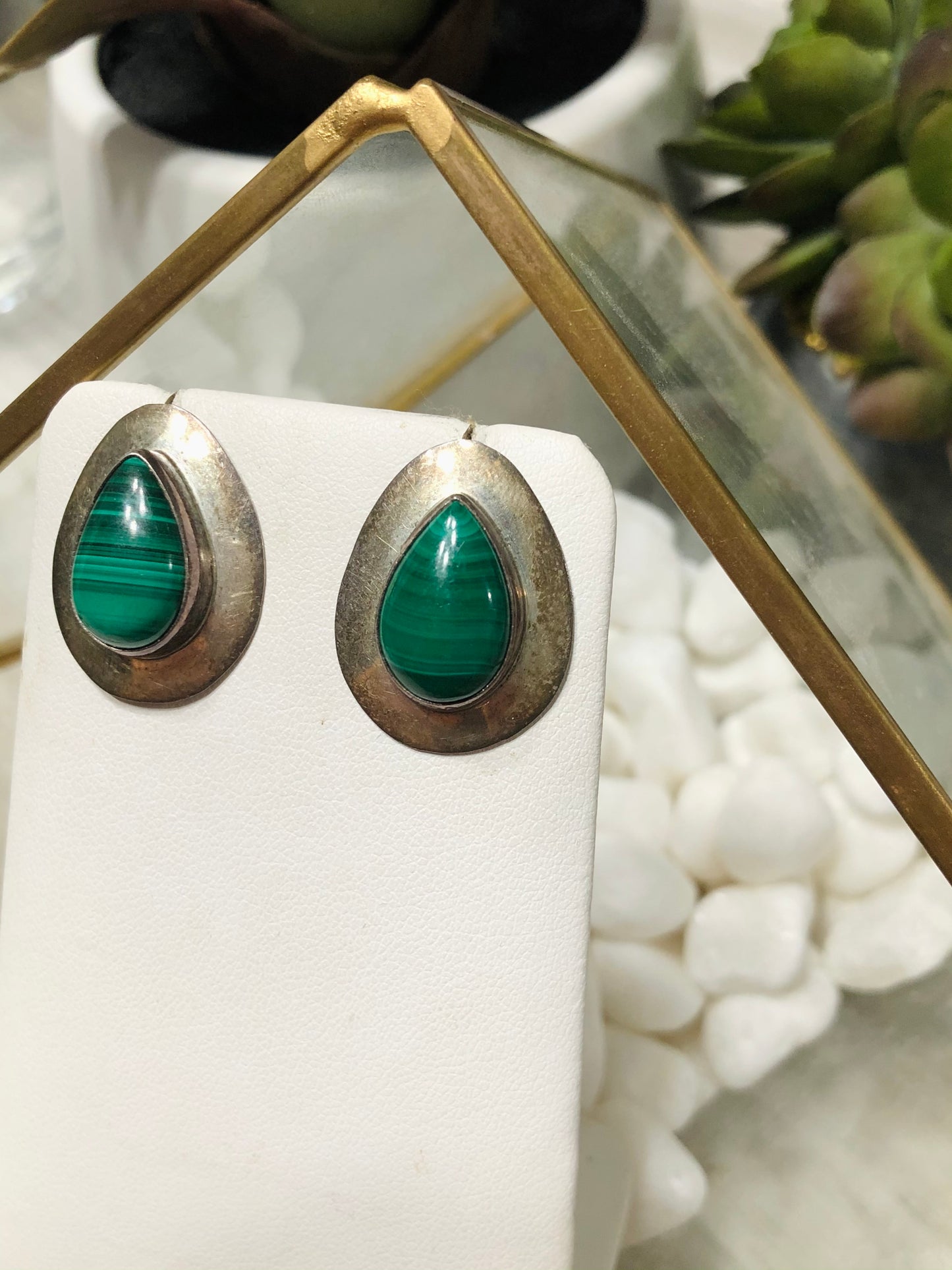 Old Vintage Pawn Malachite Post Earrings