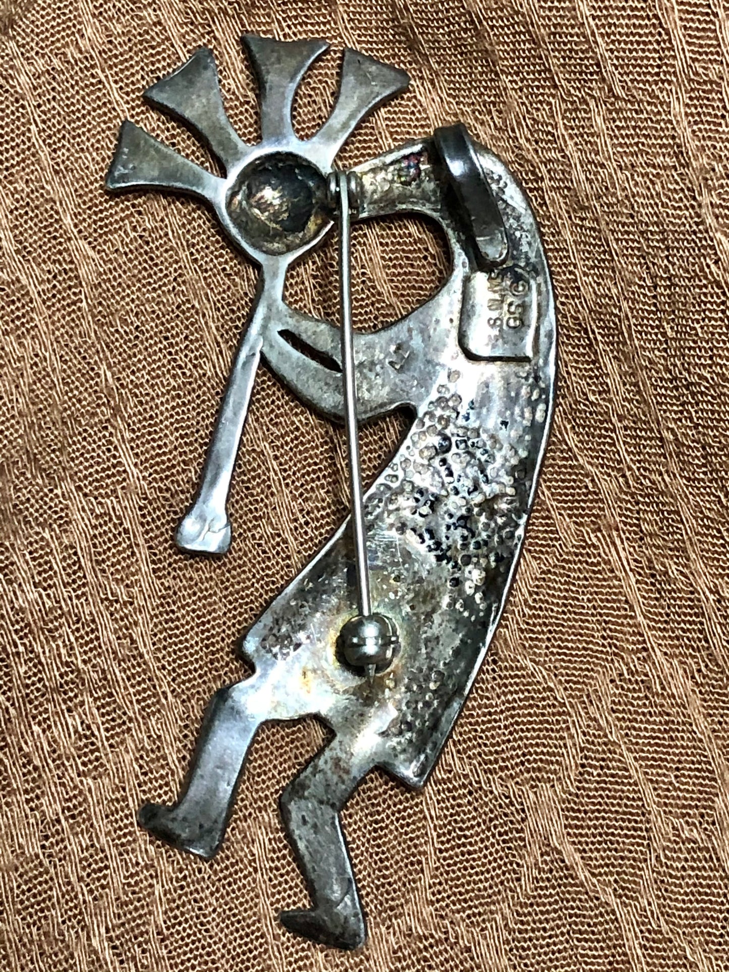 Old Vintage Sterling Silver Malachite Kokopelli Pin and Pendant