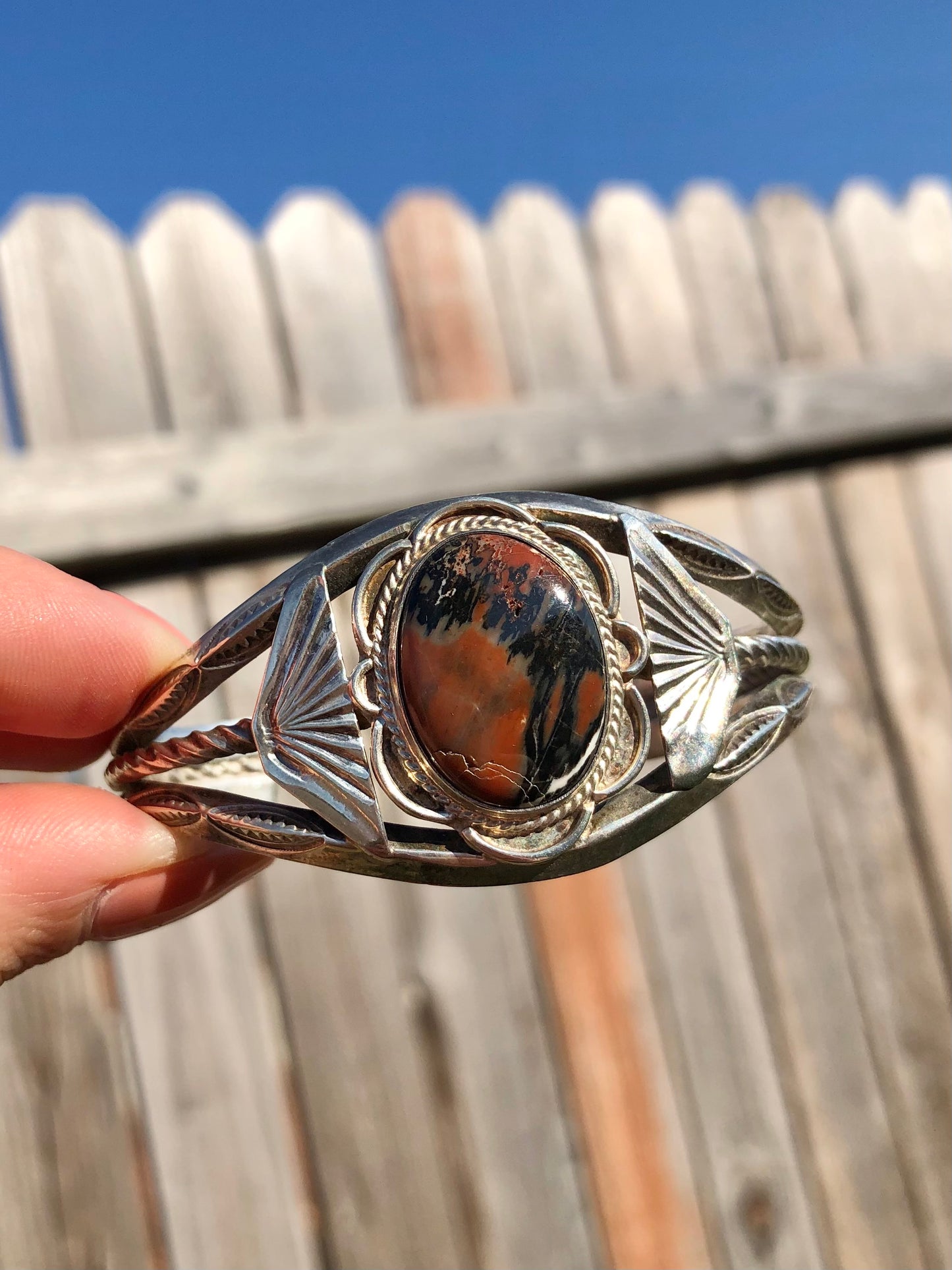 Sterling Silver Agate Bracelet Signed by artist