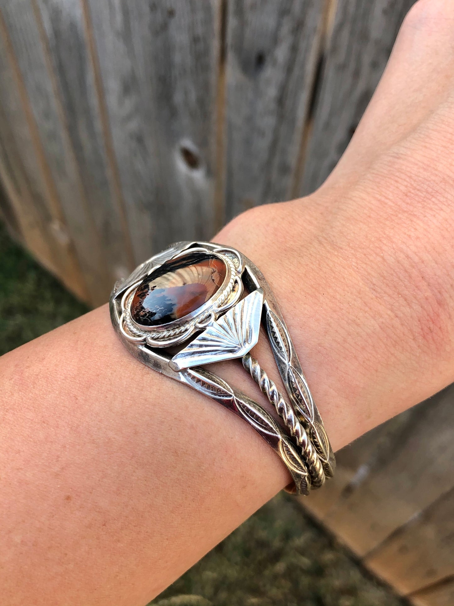 Sterling Silver Agate Bracelet Signed by artist