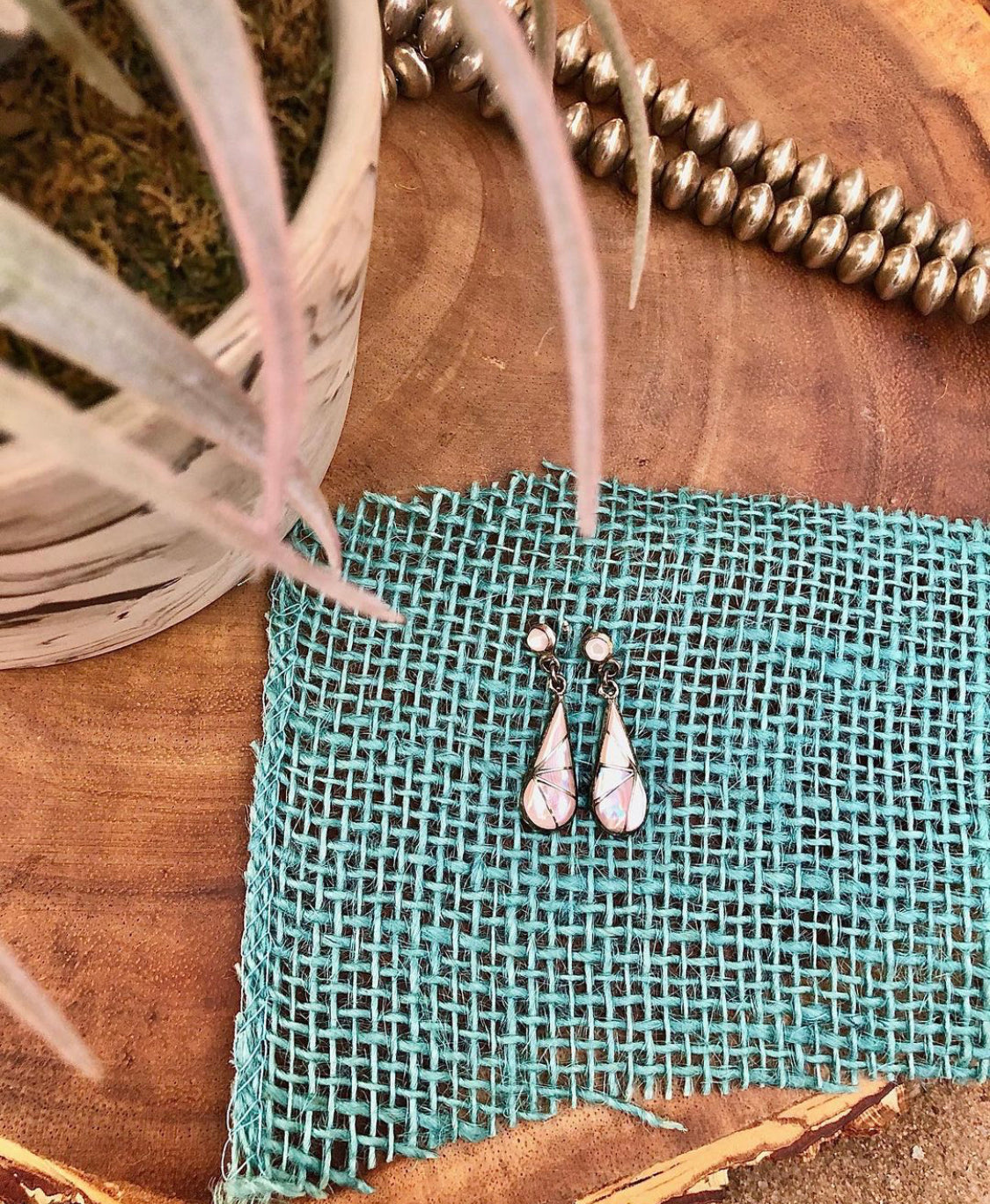 Vintage Sterling Mother of Pearl Signed by Artist Dangle Earrings