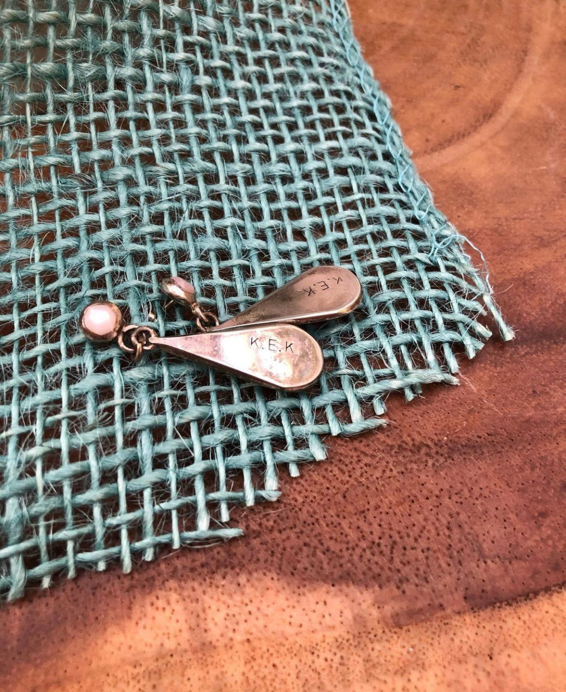 Vintage Sterling Mother of Pearl Signed by Artist Dangle Earrings