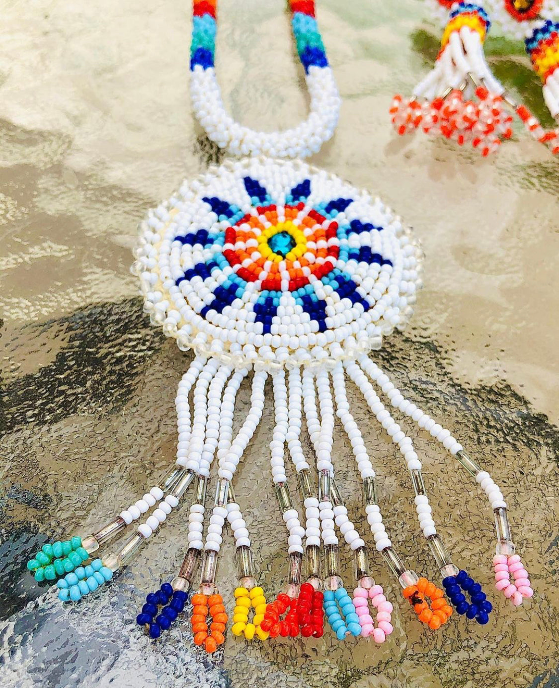 Authentic Handmade Seed Bead Rosette Necklace and Earrings SET