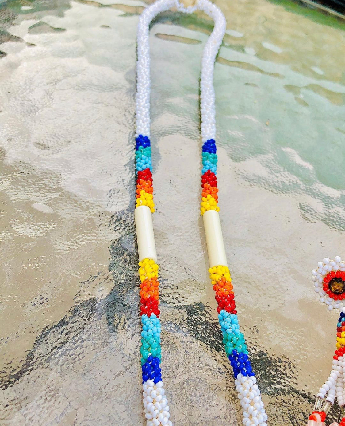 Authentic Handmade Seed Bead Rosette Necklace and Earrings SET