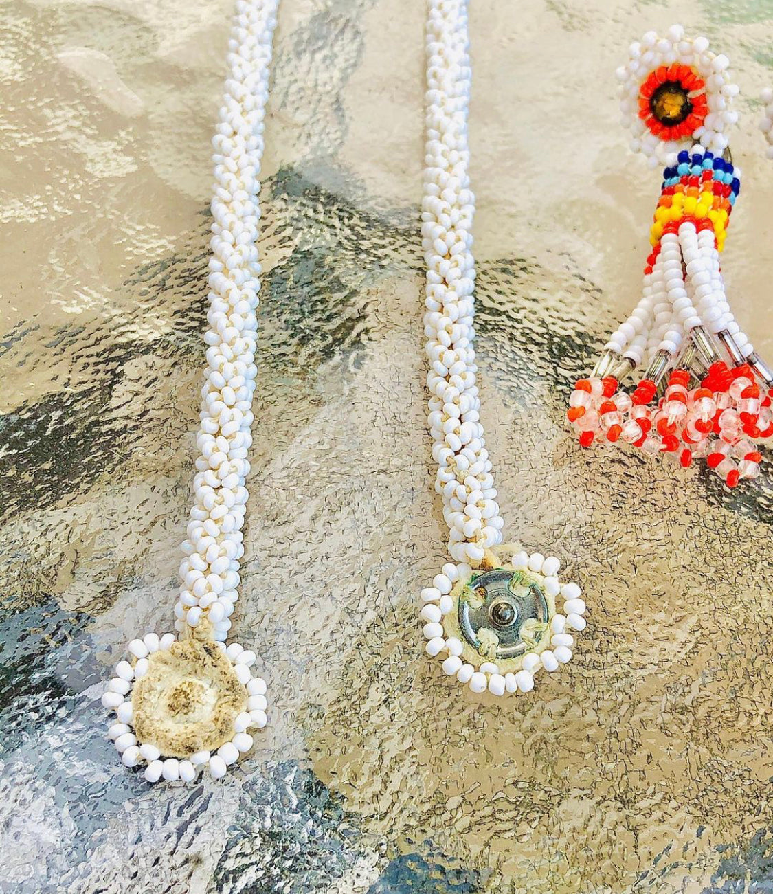 Authentic Handmade Seed Bead Rosette Necklace and Earrings SET