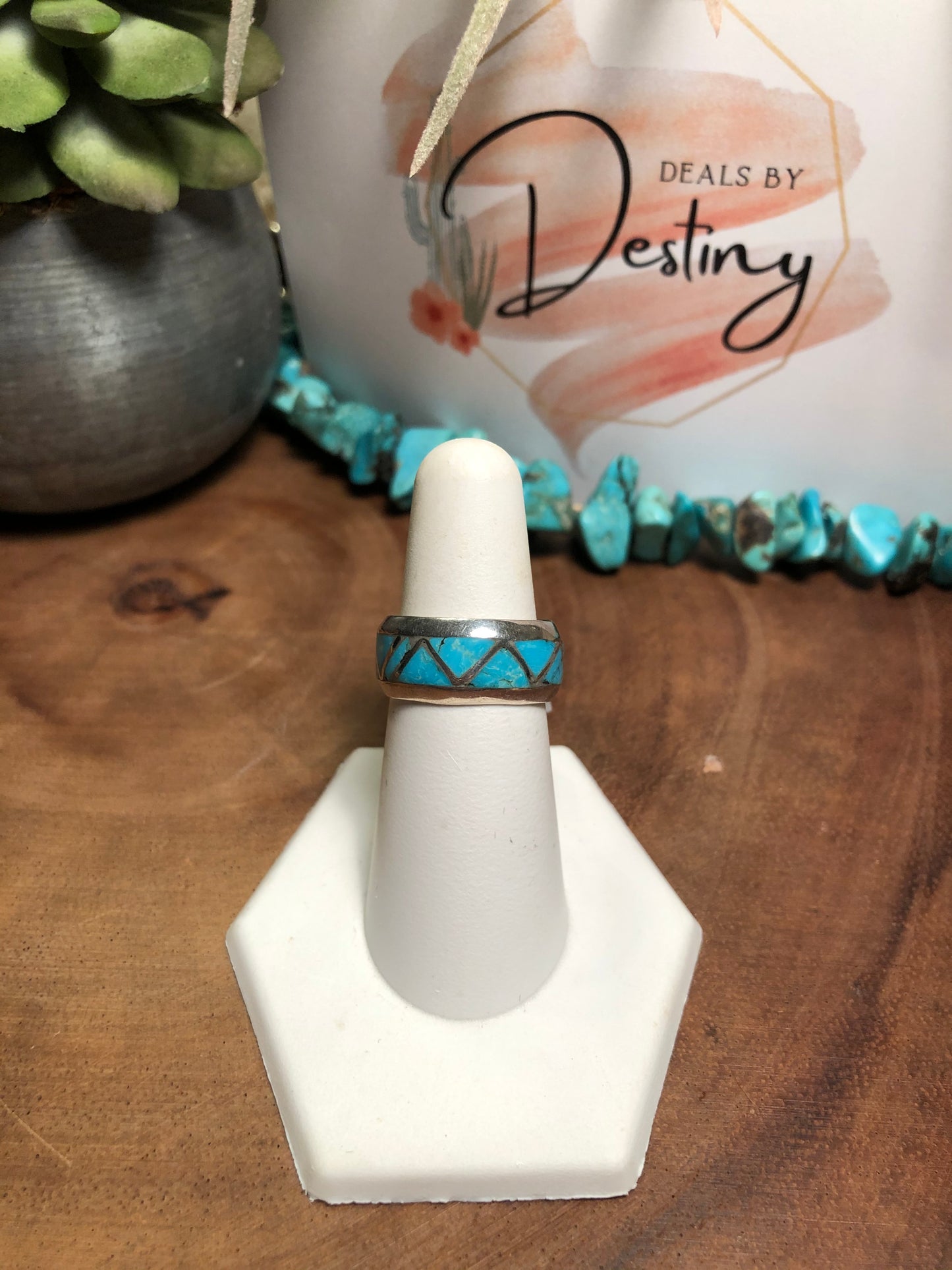 Vintage Sterling Turquoise Eternity Ring