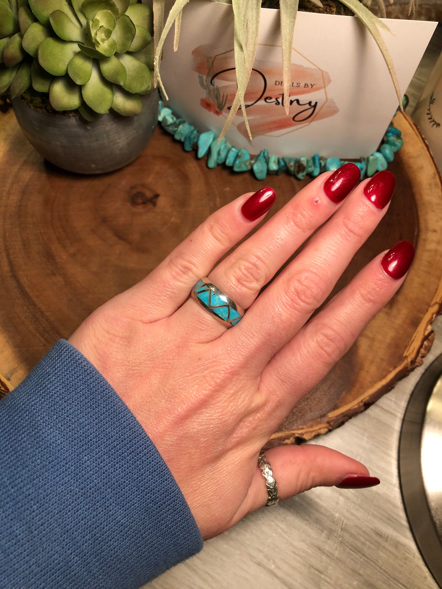 Vintage Sterling Turquoise Eternity Ring