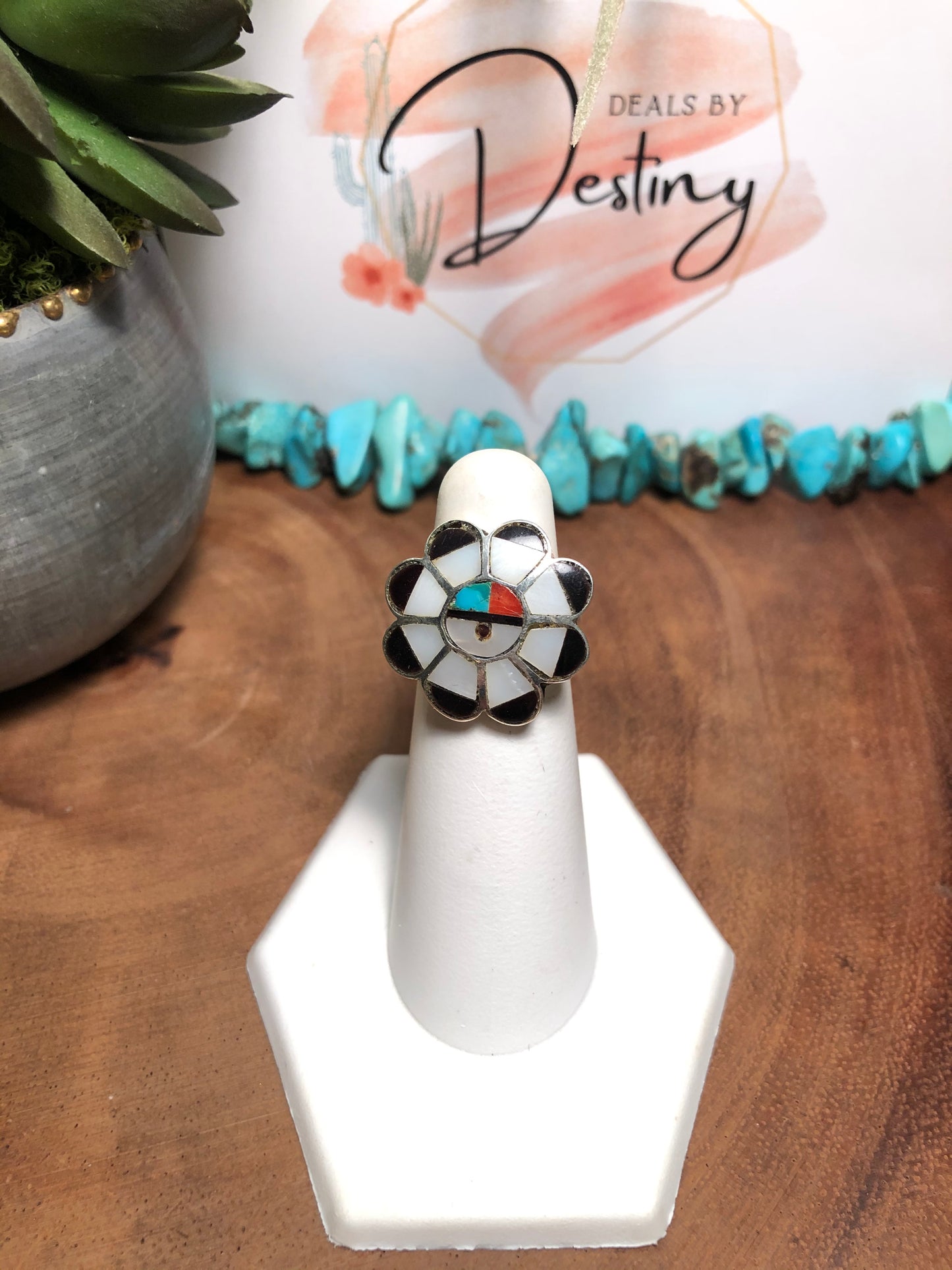 Vintage Sterling Silver Zuni Sun Face Ring