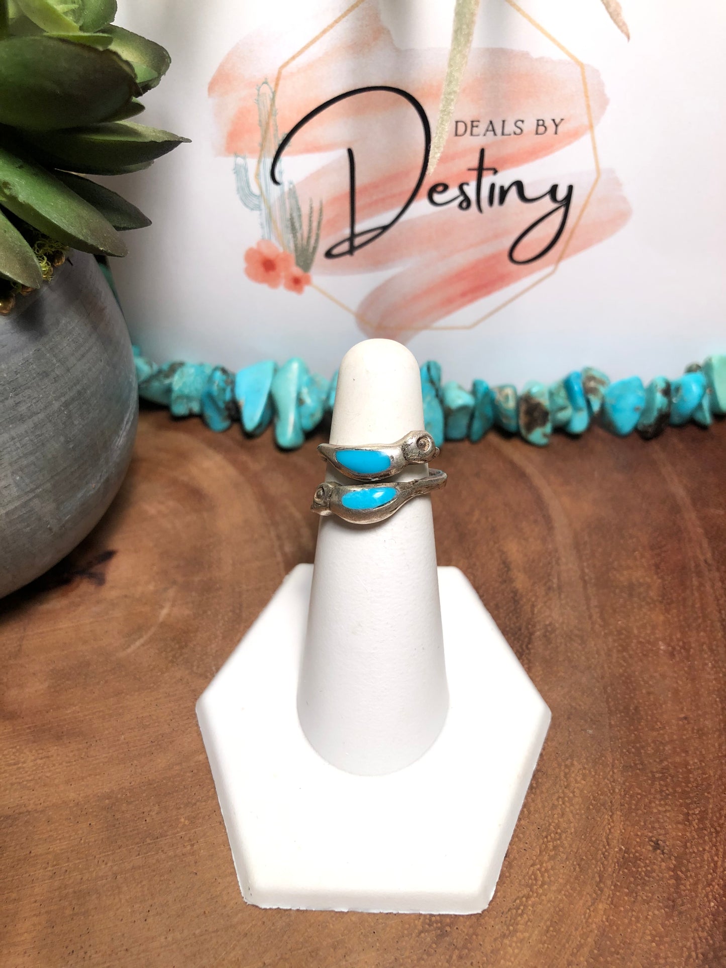 Vintage Sterling Silver Turquoise Wrap Bird Ring