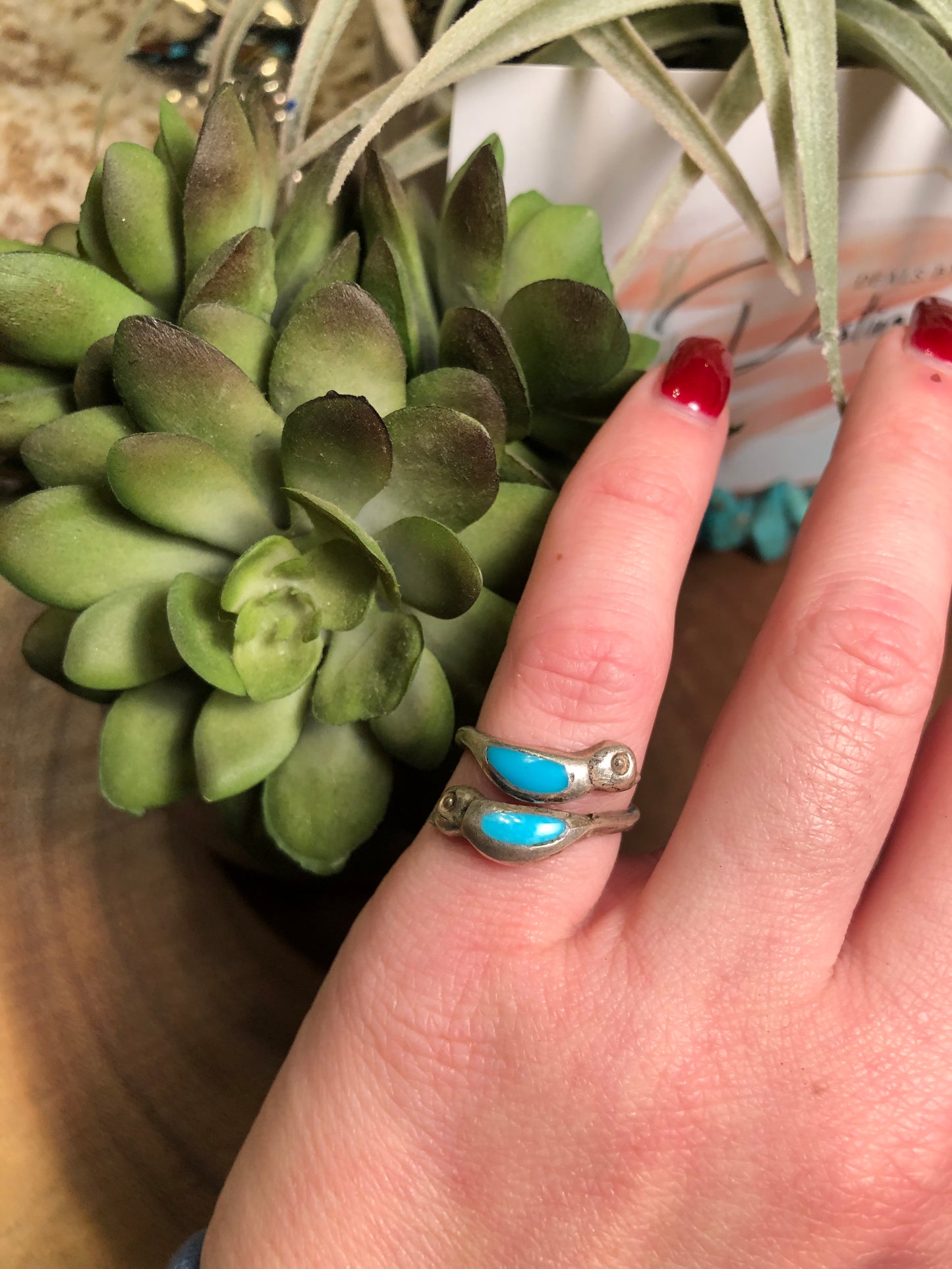 Vintage Sterling Silver Turquoise Wrap Bird Ring