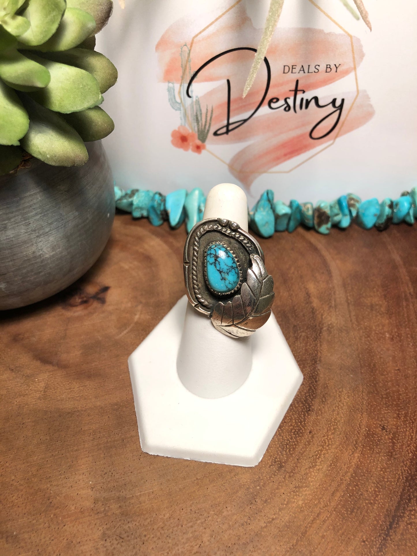 Large Vintage Sterling Silver Turquoise Ring