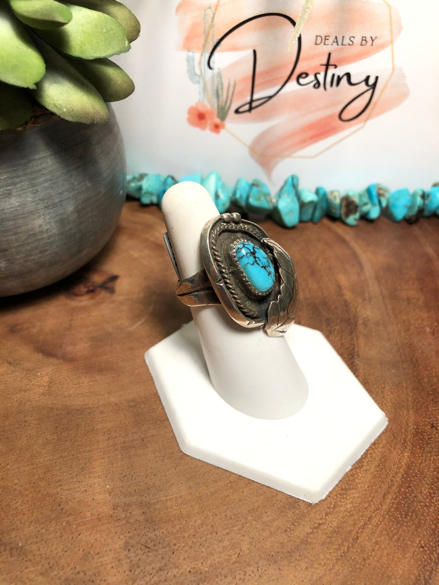 Large Vintage Sterling Silver Turquoise Ring