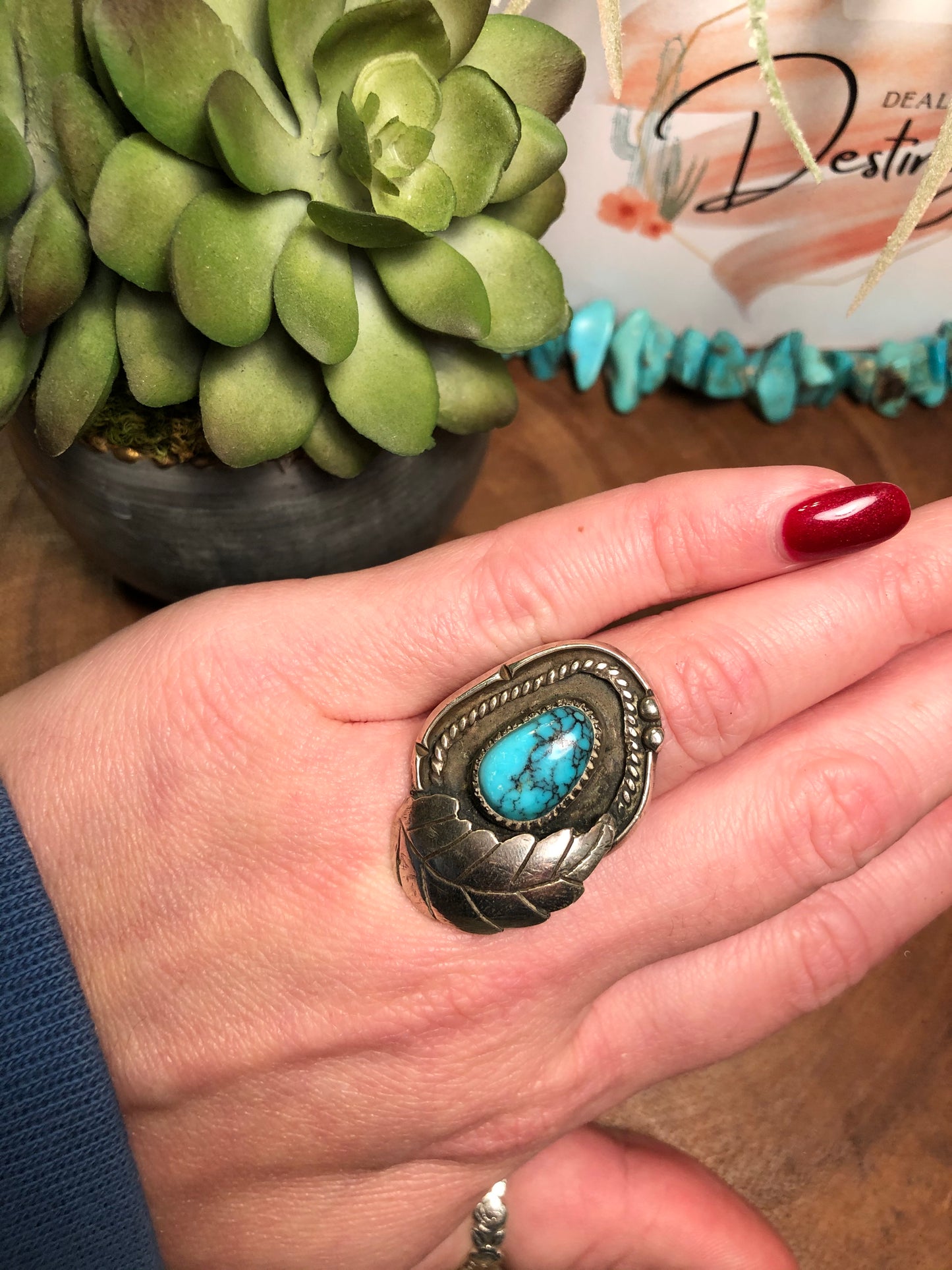 Large Vintage Sterling Silver Turquoise Ring