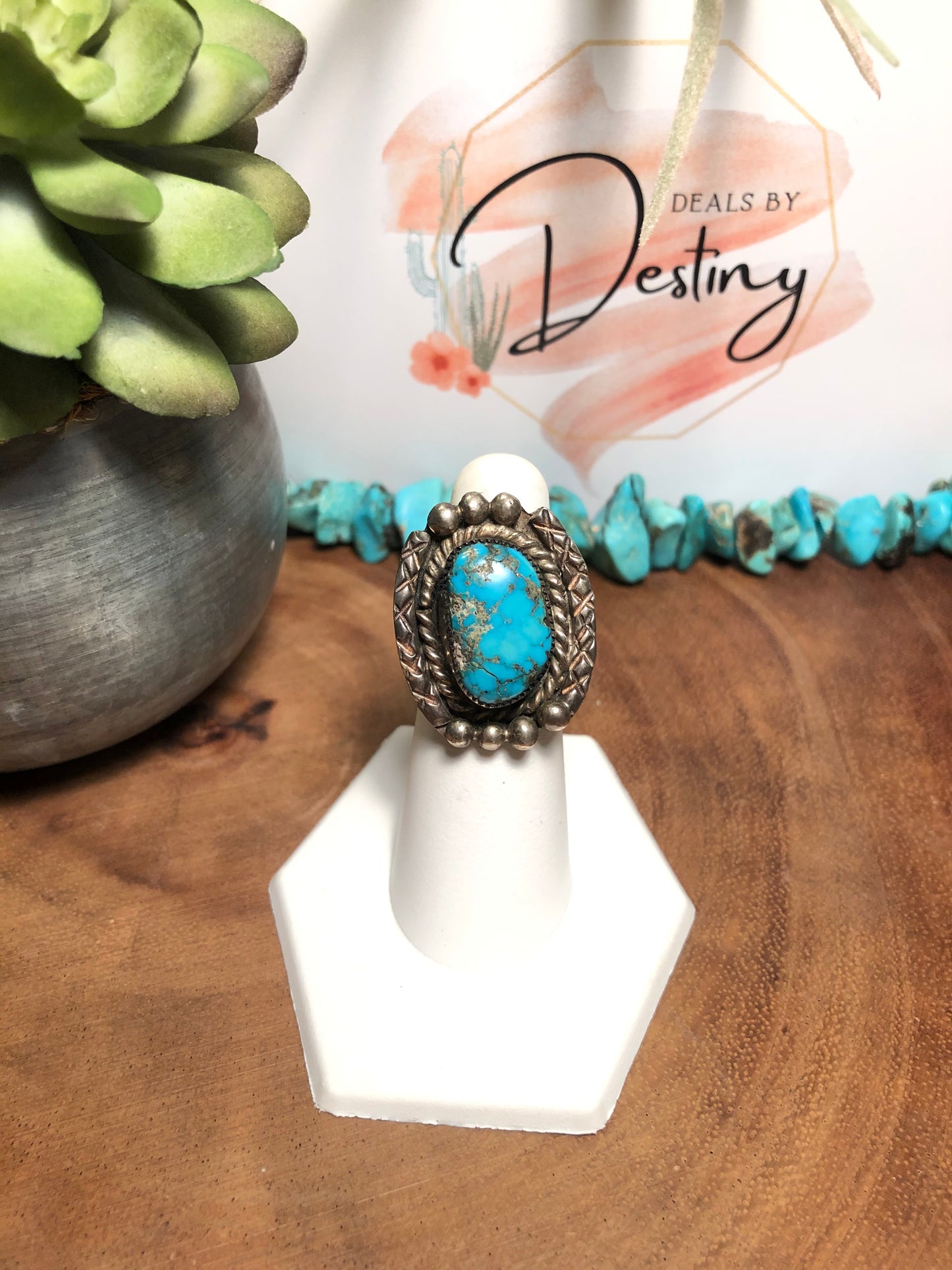 Old Pawn Large Vintage Sterling Turquoise Ring