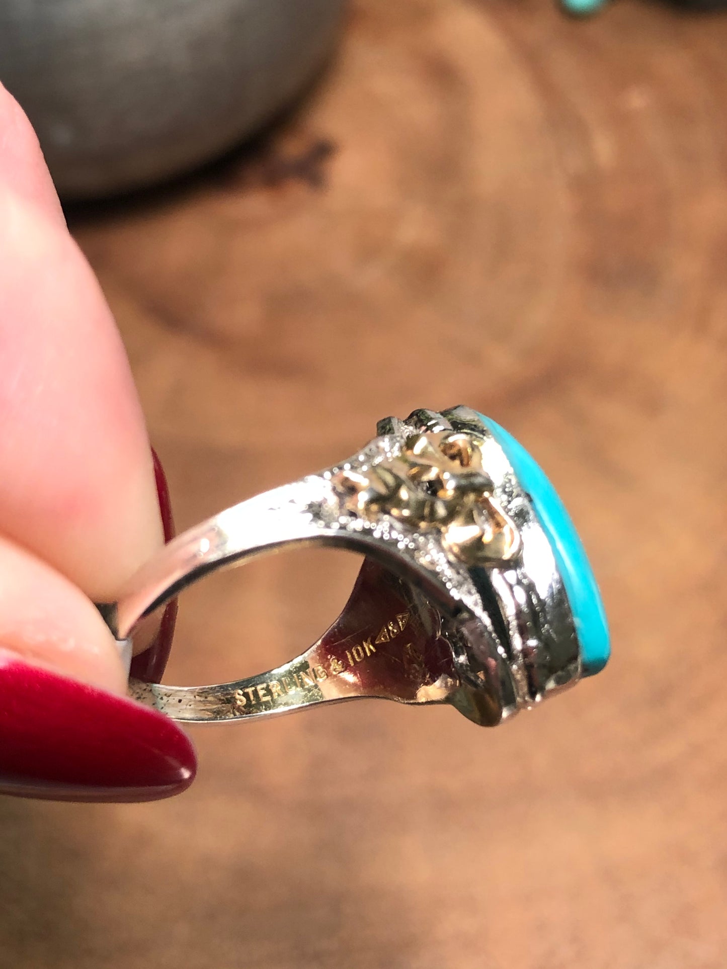 Yellow Gold and Sterling Silver Turquoise Ring