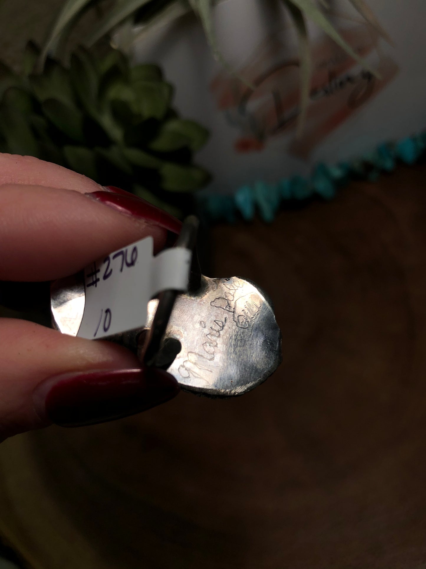 Sterling Silver Turquoise and Coral Navajo Signed by Artist Ring