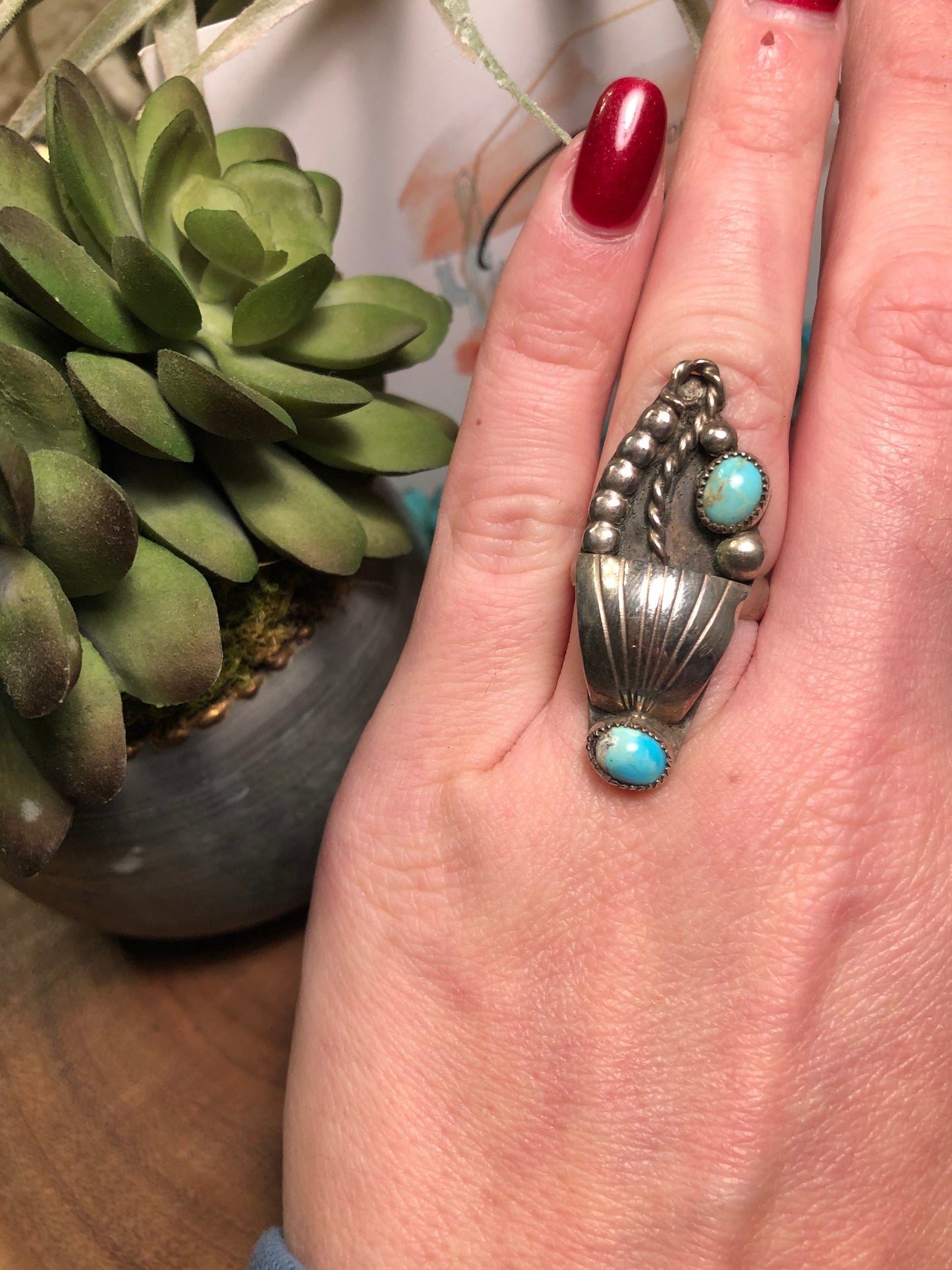 Vintage Handmade Sterling Silver Turquoise Ring