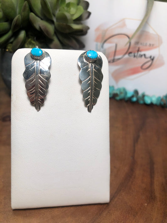 Sterling Silver and Turquoise Feather Earrings