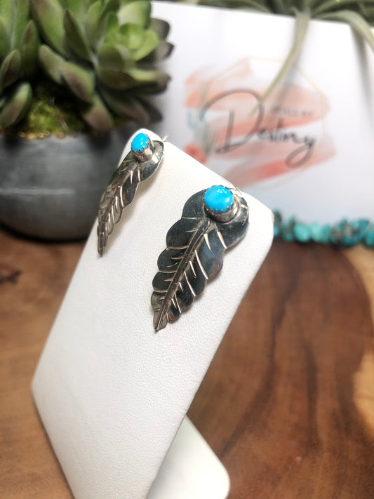Sterling Silver and Turquoise Feather Earrings