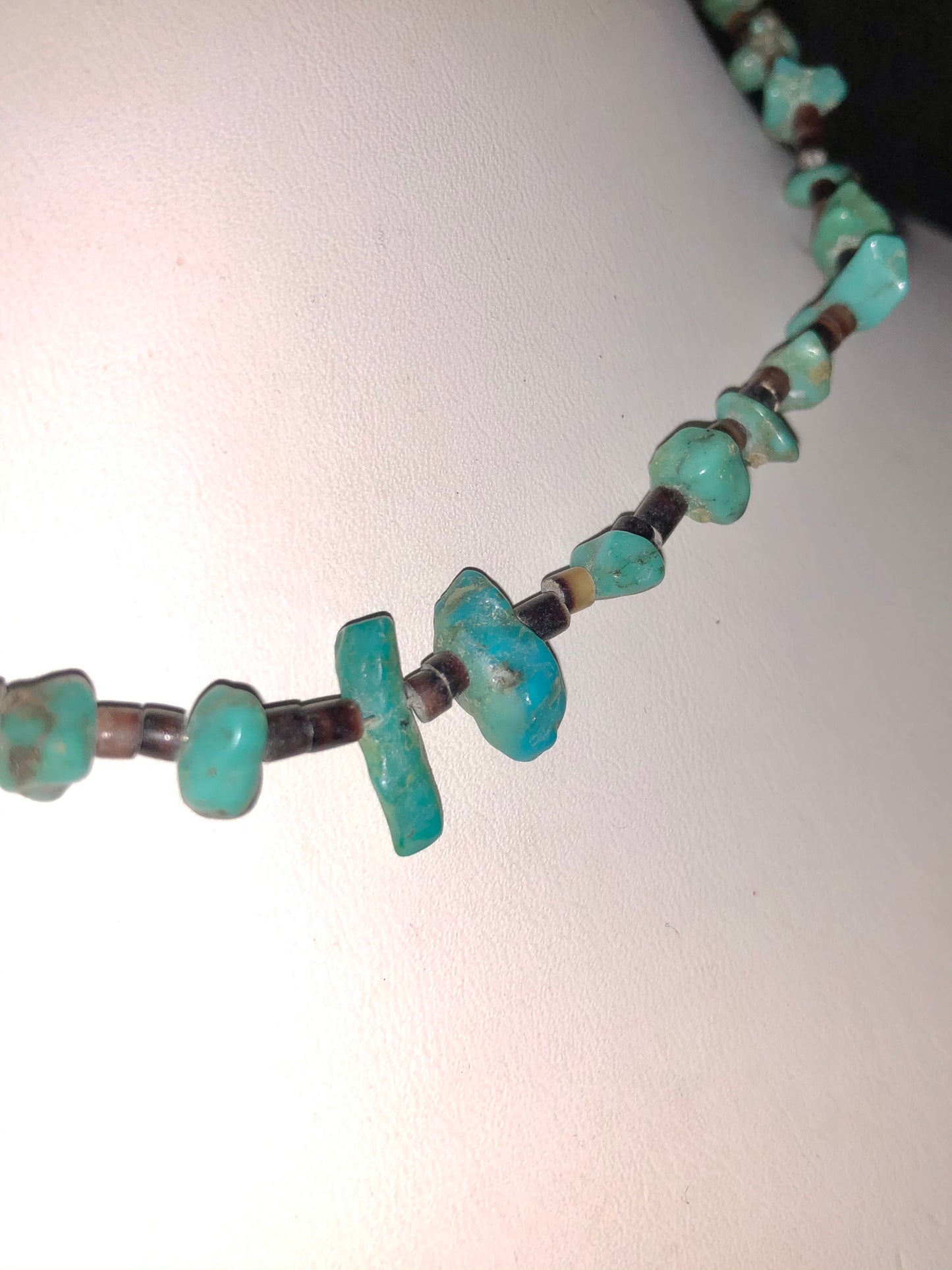 Old Pawn Vintage Sterling 18" Raw Turquoise + Heishi Necklace