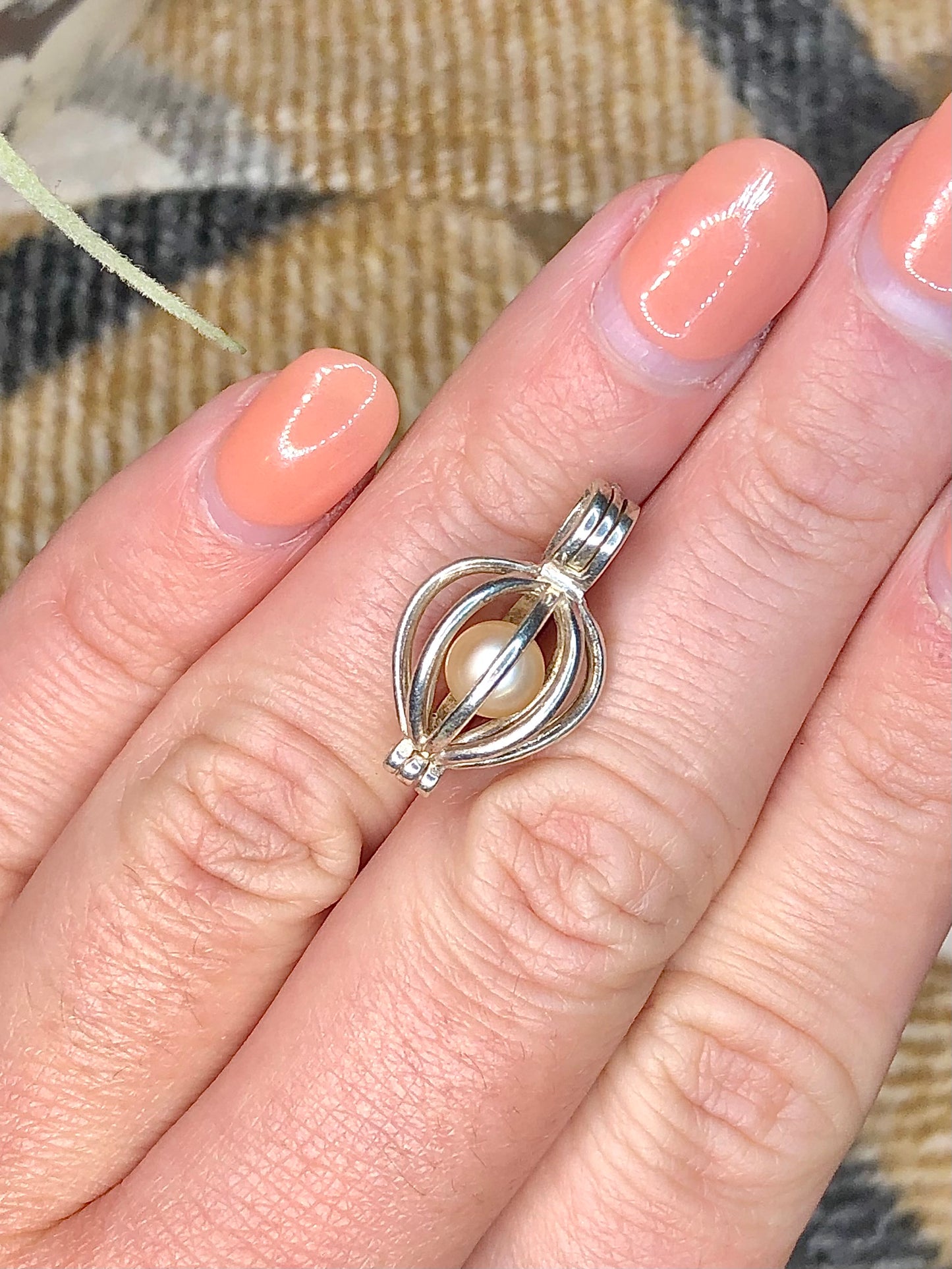 Sterling Pearl Cage Charm