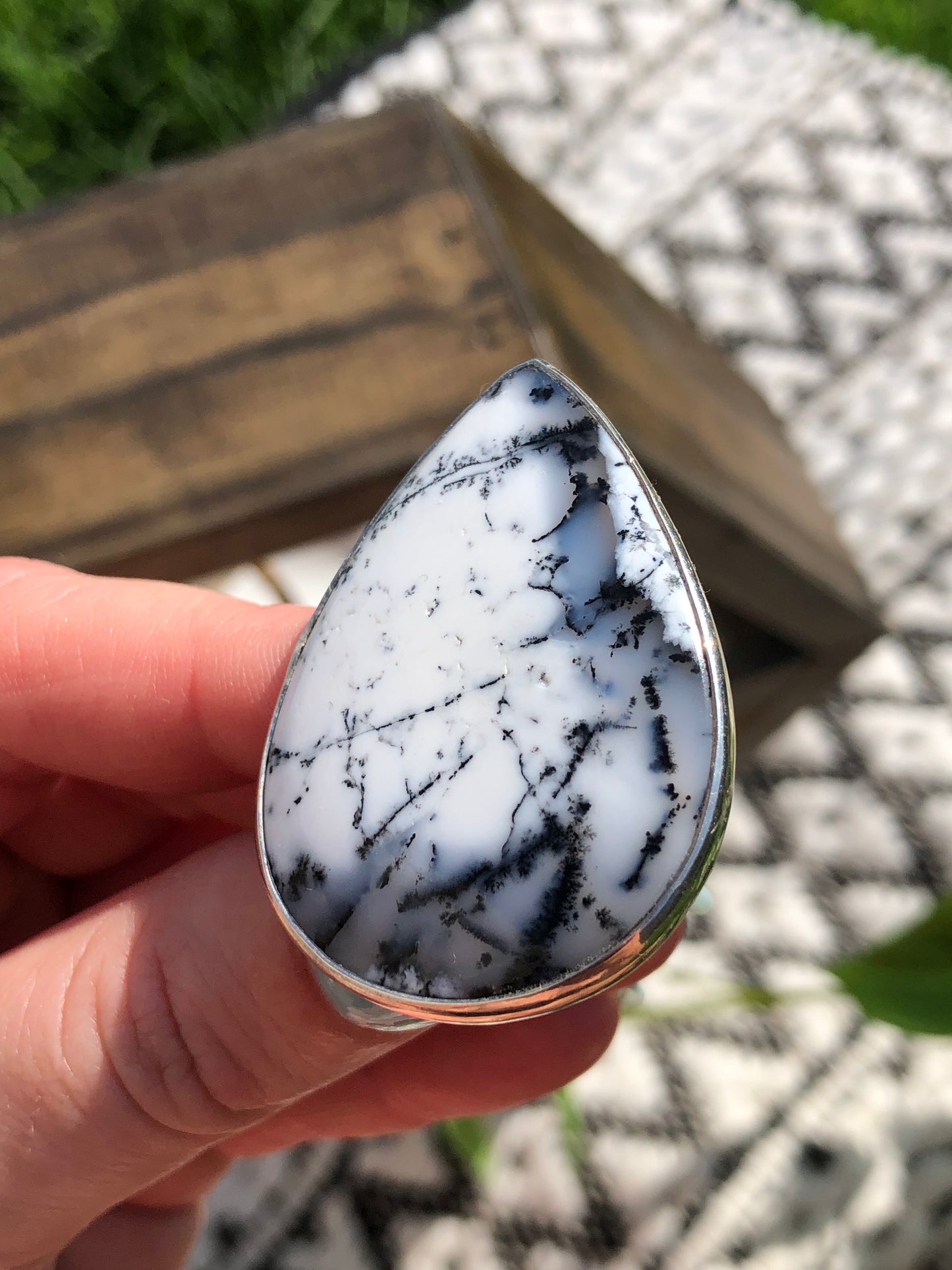 New Sterling Extra Large Dreamy Agate Adjustable Ring