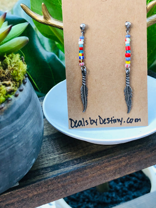 Sterling Feather Bead Earrings