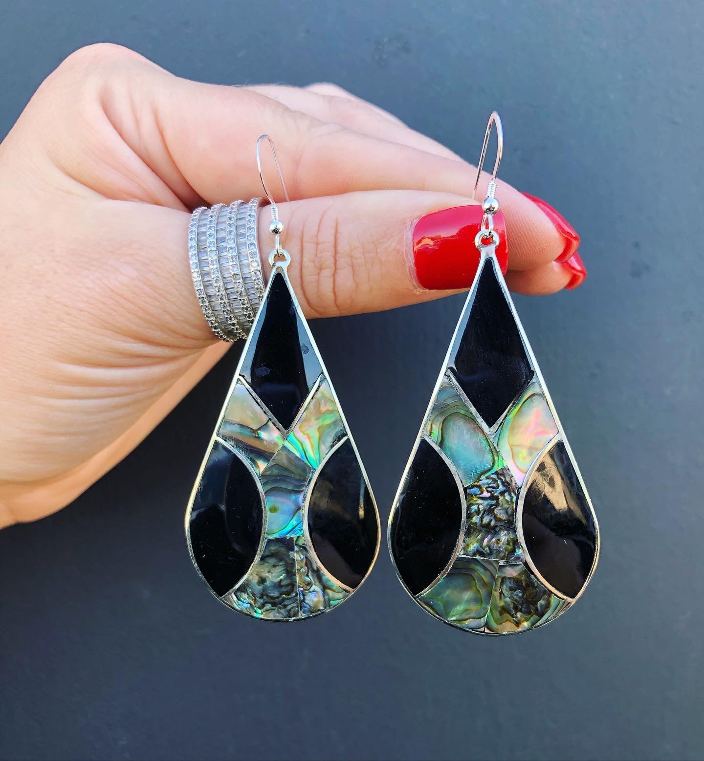 Black Onyx & Abalone Shell Earrings