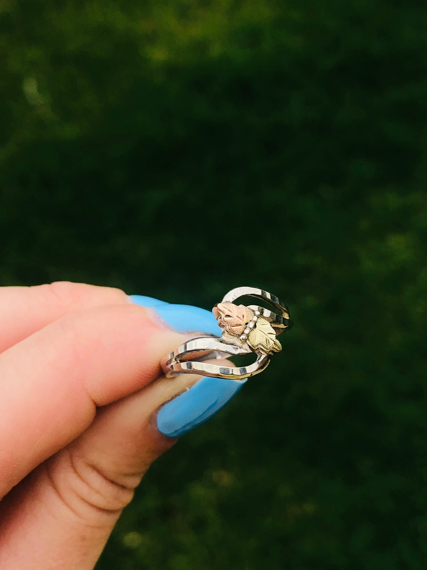 Yellow and Rose Gold Leaf Sterling Silver Ring