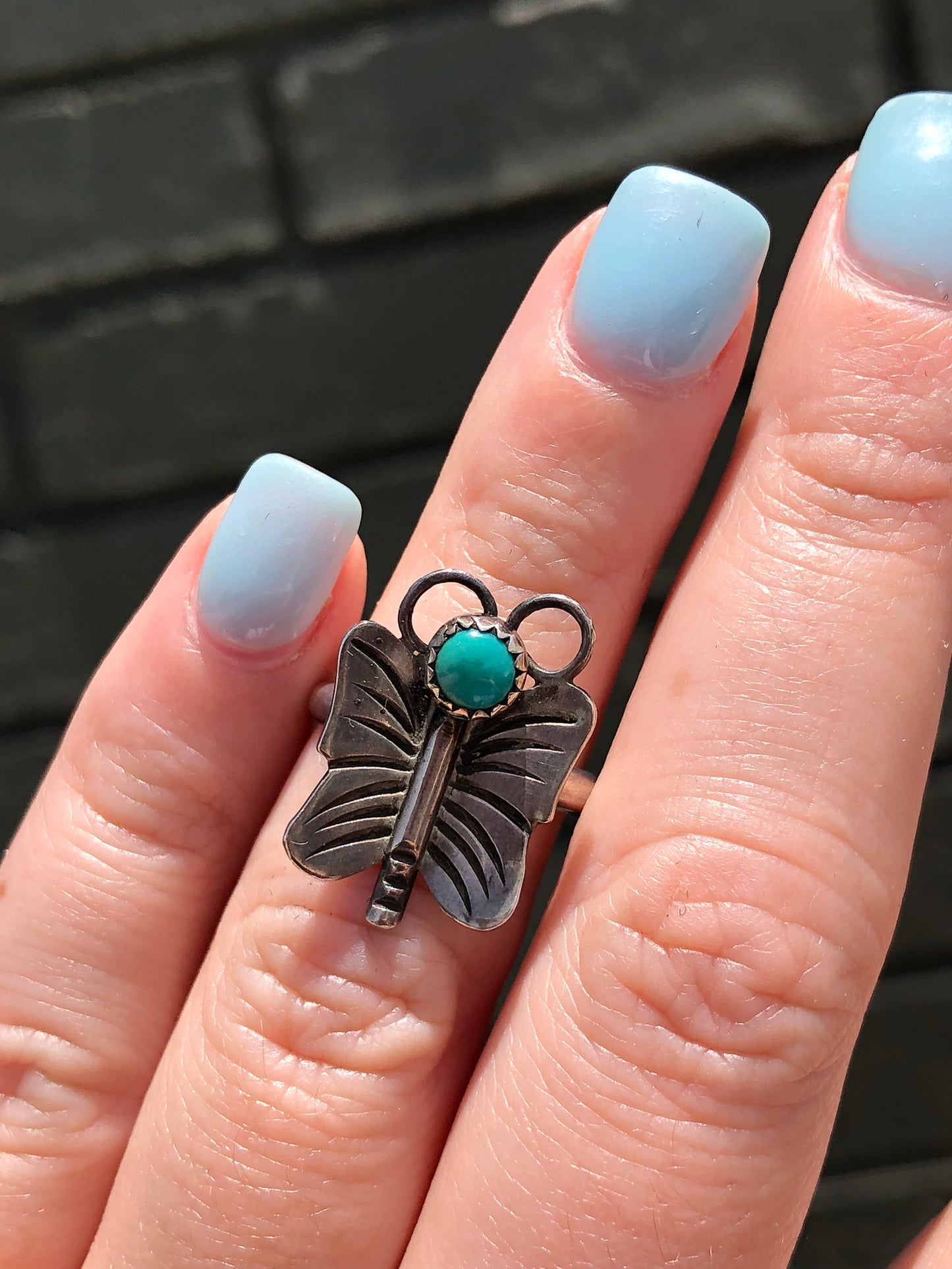 Vintage Sterling Silver Turquoise Butterfly Ring