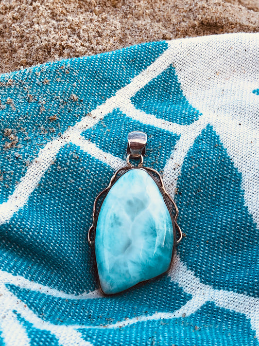 Large Larimar Sterling Blue Agate Pendant