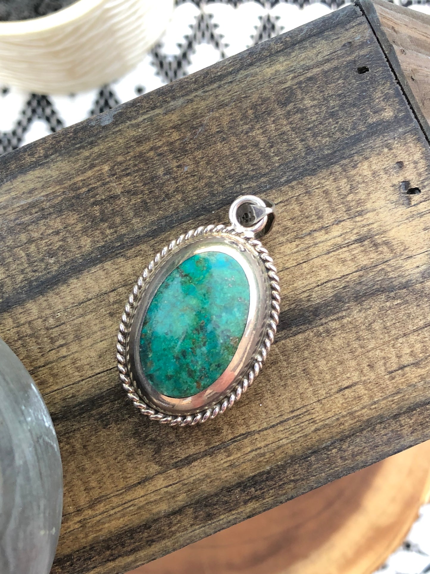 Sterling Double sided Leopard Jasper and Green Agate Pendant