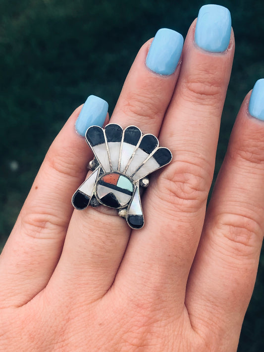 Vintage Sterling Silver Native Head Dress Ring