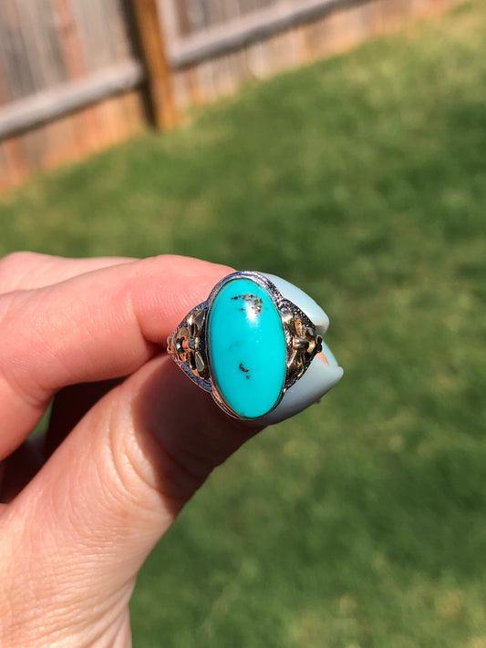 Yellow Gold and Sterling Silver Turquoise Ring