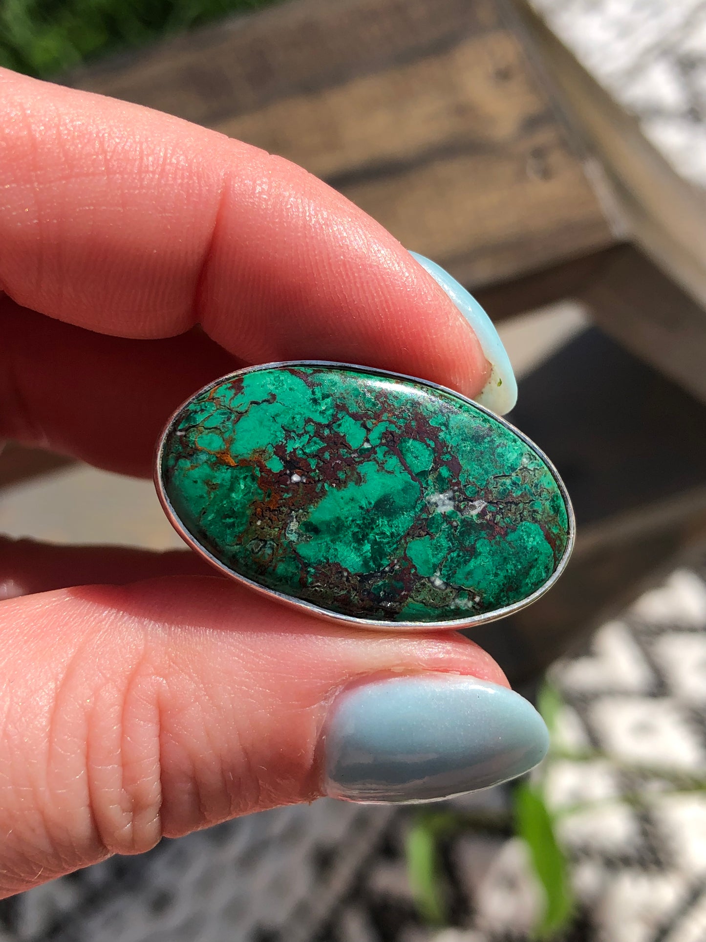Silver Green Agate Ring