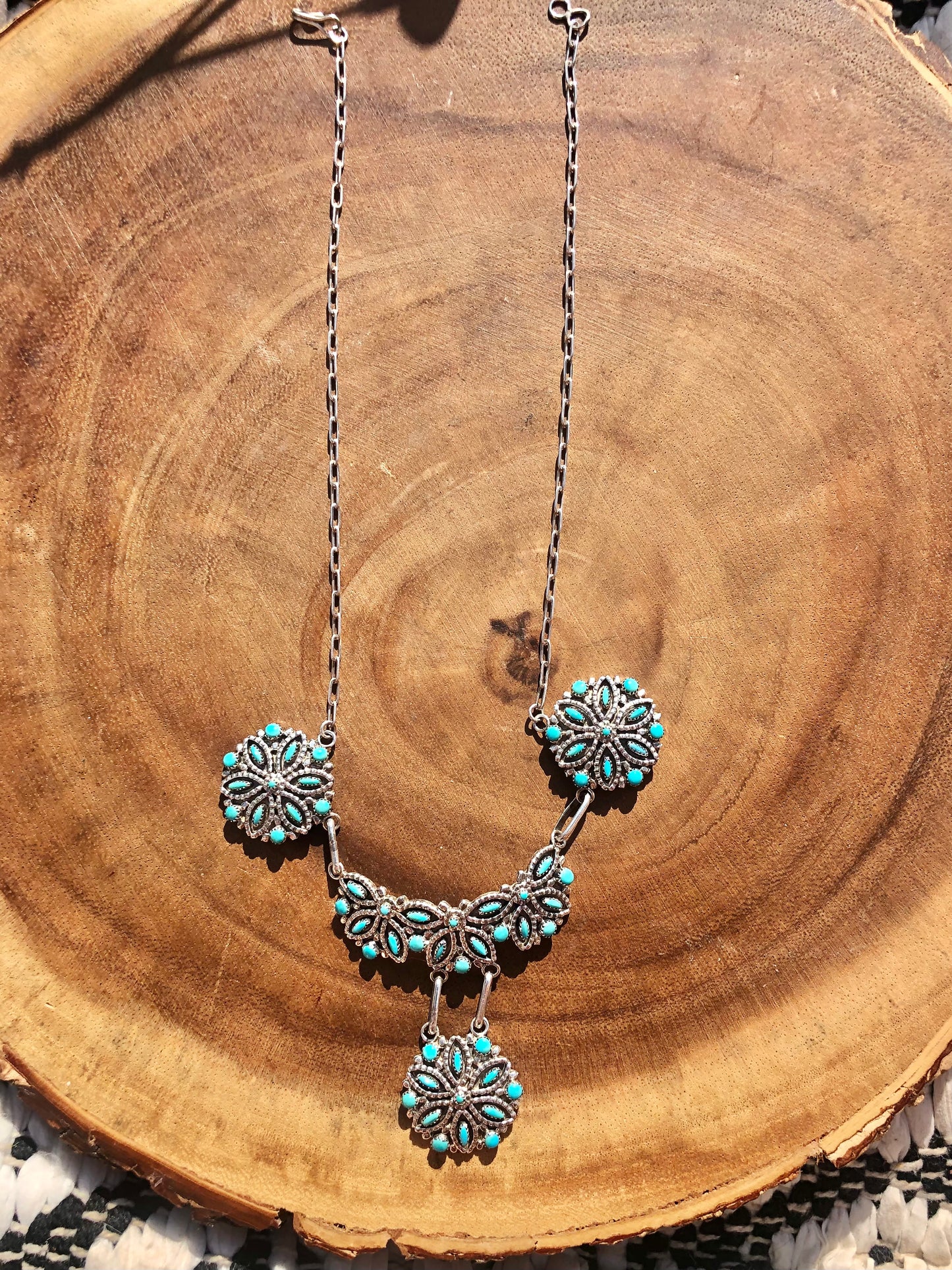Sterling Zuni Turquoise Matching Necklace & Earring Set Signed by Artist