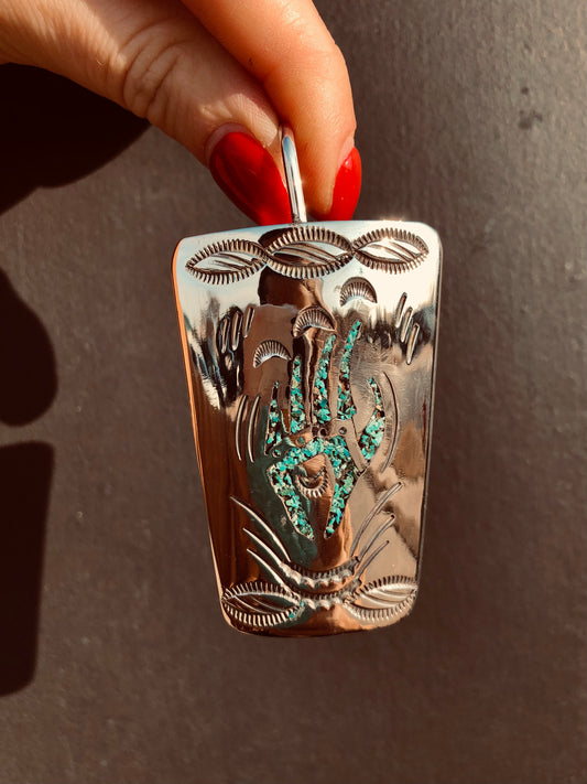 Vintage Sterling Turquoise Bear Claw Enhancer Pendant