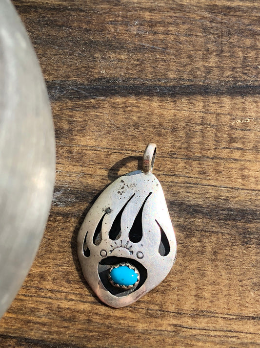 Sterling Turquoise Bear Claw Charm Pendant