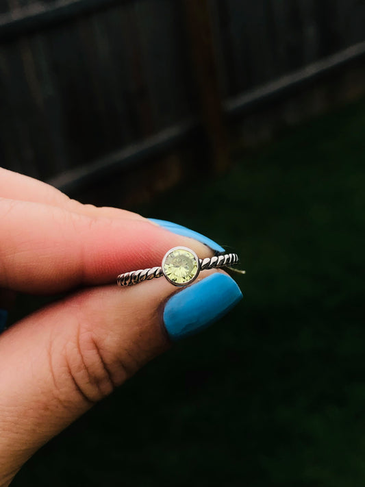 Sterling Yellow Quartz Rope Band Ring