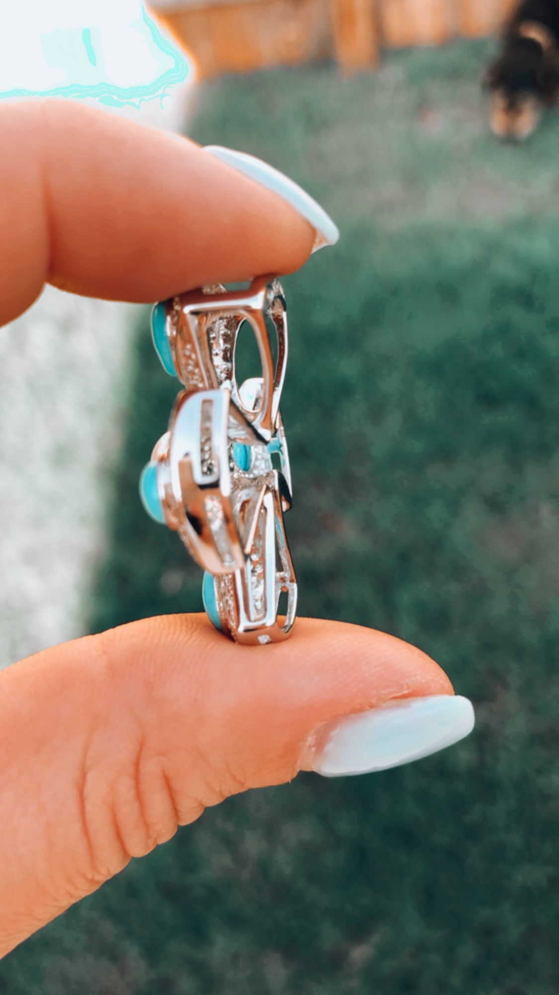 Sterling Sleeping Beauty Turquoise + Pearl Cross Pendant