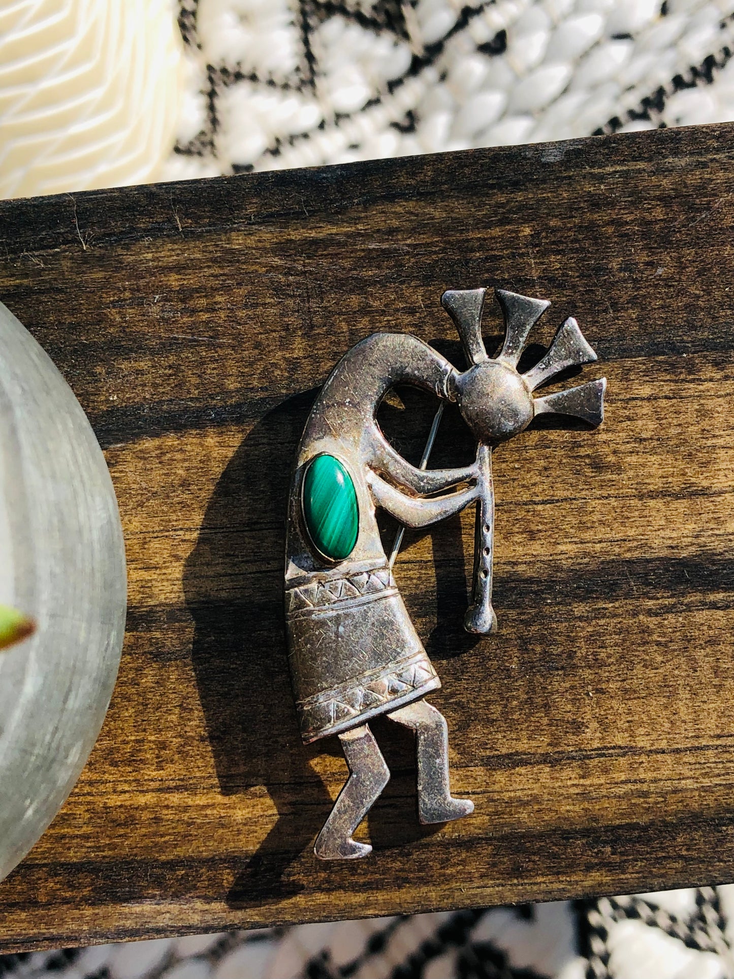 Old Vintage Sterling Silver Malachite Kokopelli Pin and Pendant